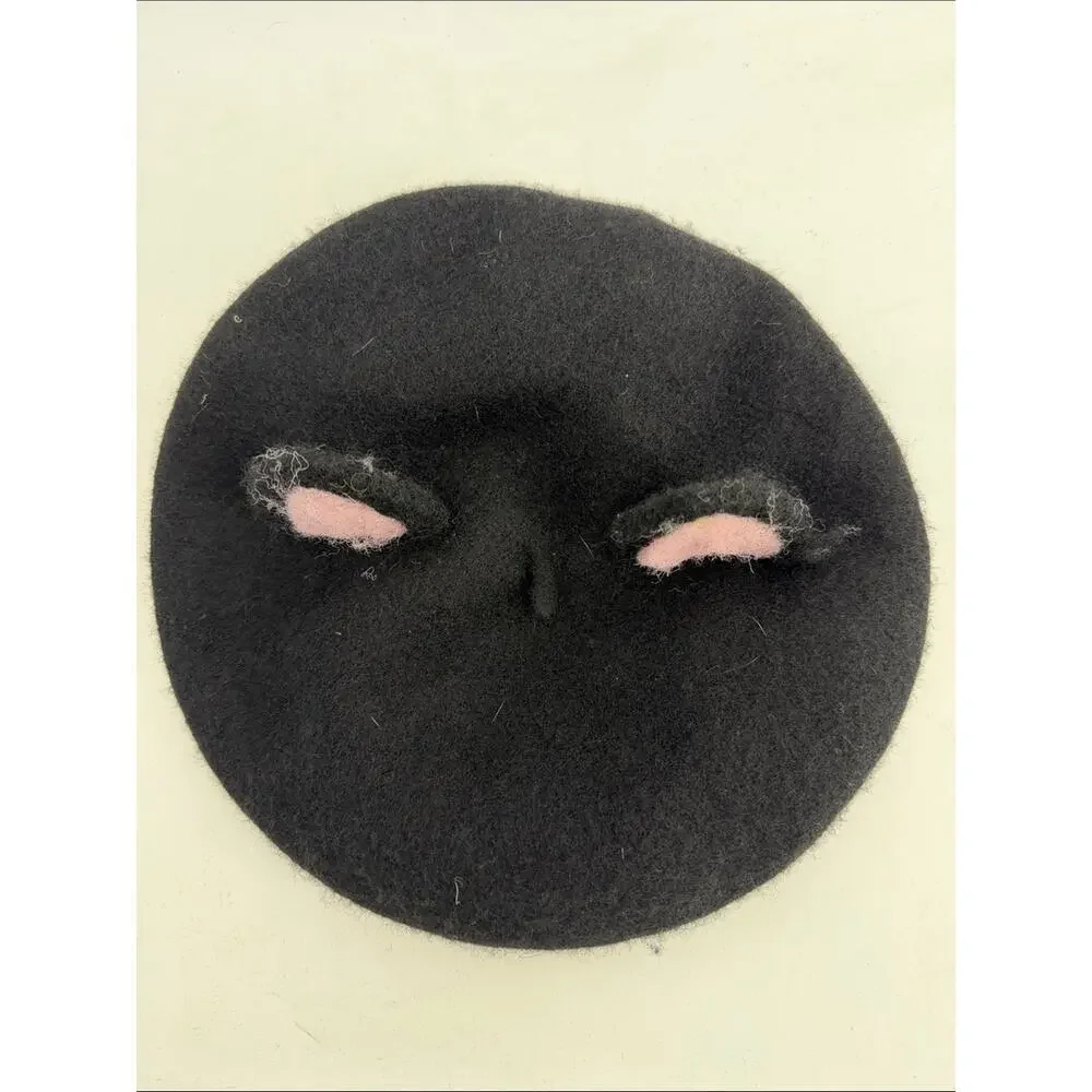 I Love Plum wool blend cat kitty ear beret hat